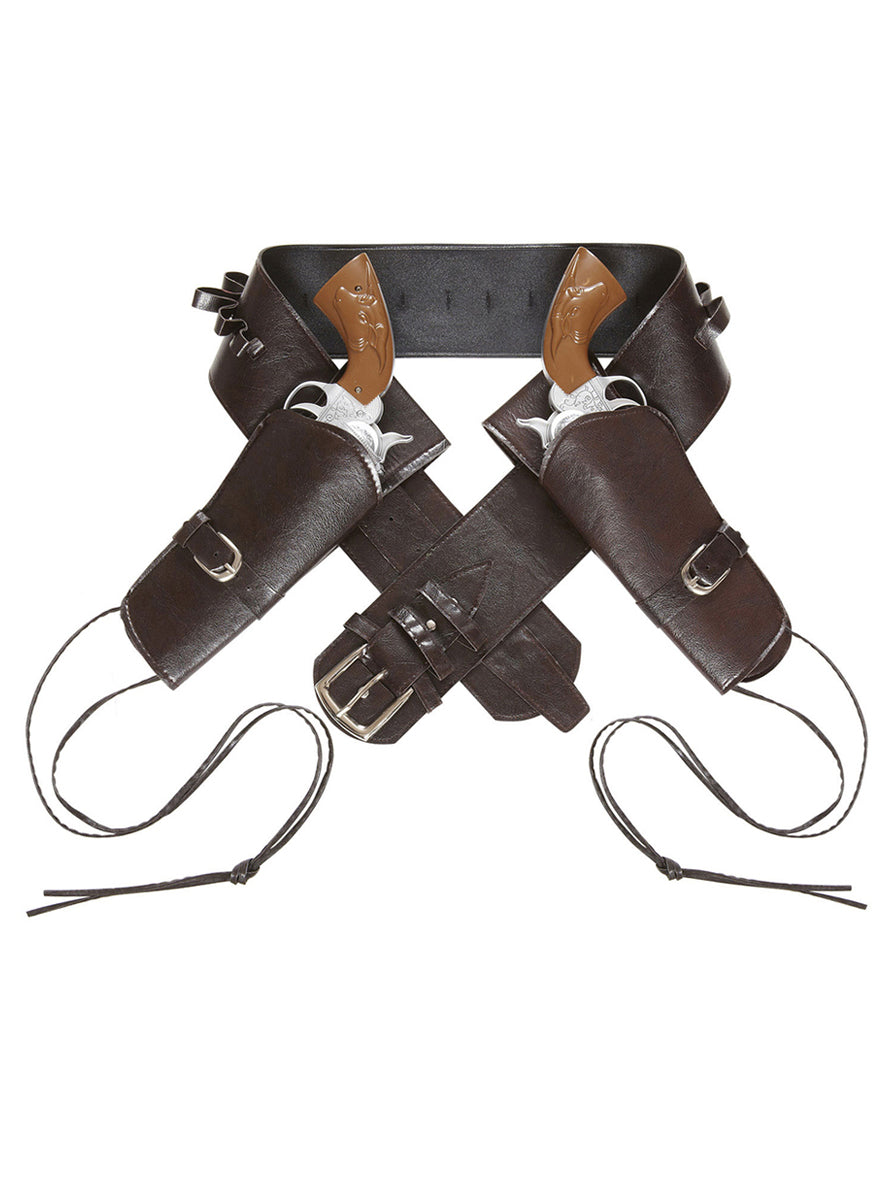 Ceinture avec double étui pistolet marron homme