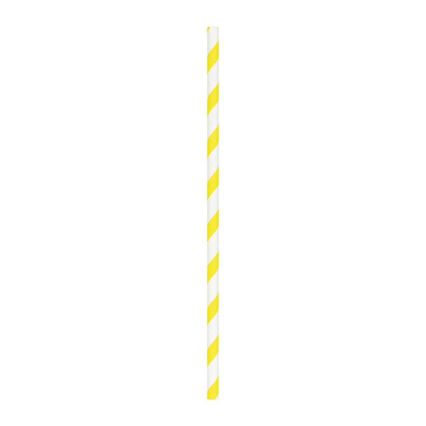 SET 10 PAILLES JAUNES RAYURES BLANCHES