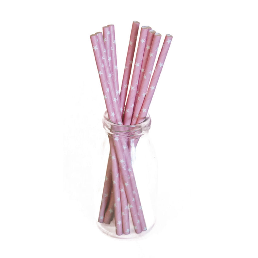 SET 10 PAILLES ROSES PASTEL A ÉTOILES BLANCHES