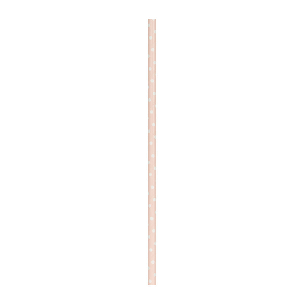 SET 10 PAILLES ROSE PASTEL A POIS BLANCS