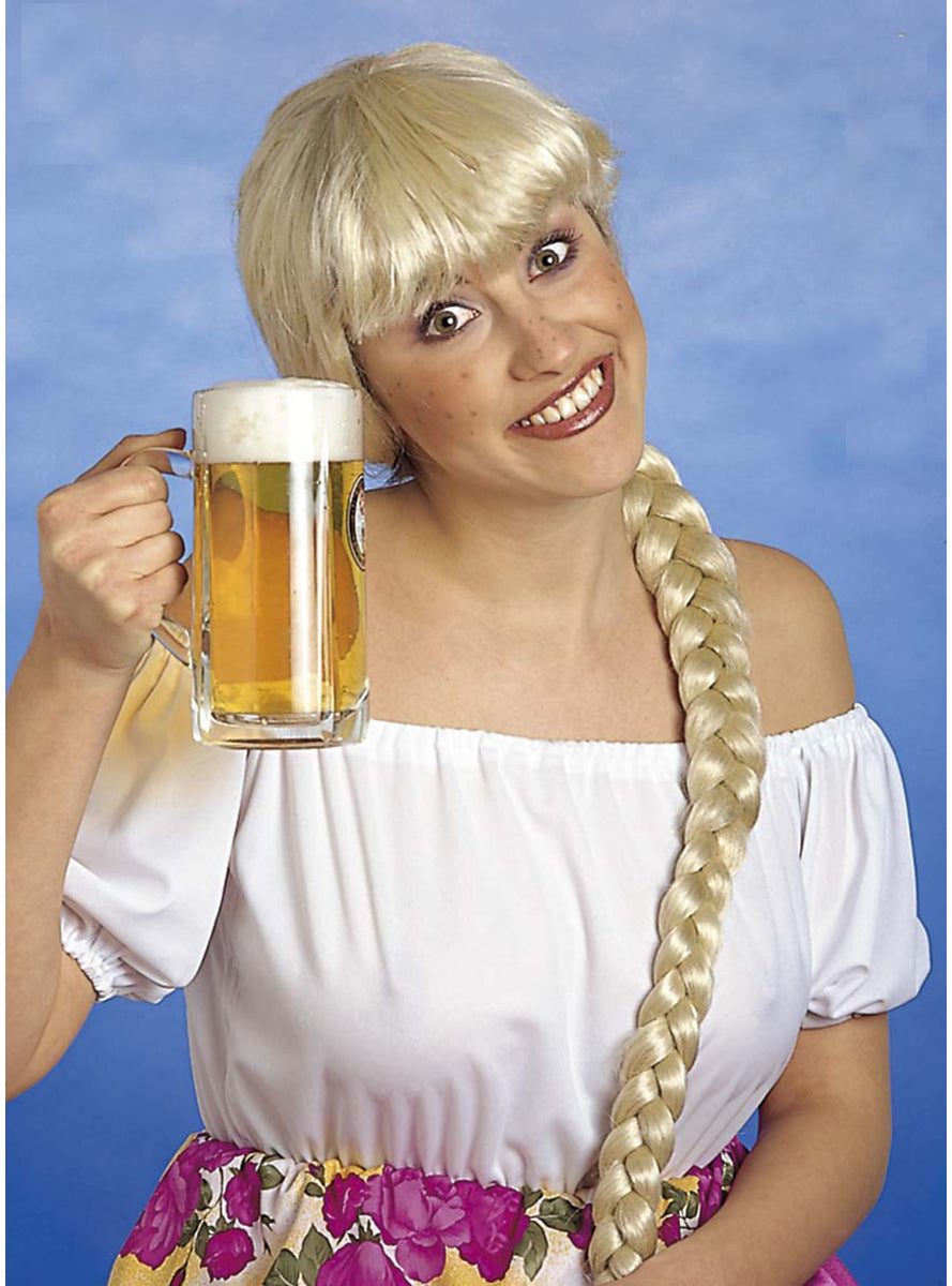 Perruque blonde avec longue tresse femme
