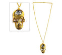 collier métallique doré tïte de mort avec brillant