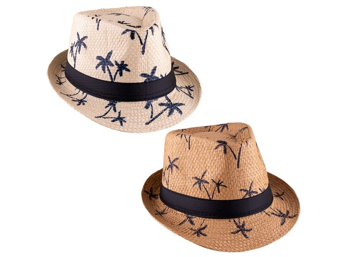 chapeau tribly en paille motifs palmiers mix adulte