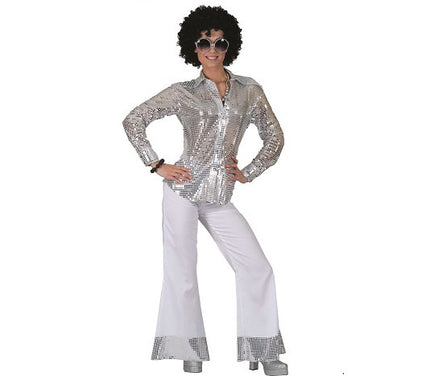 chemise disco à sequins argent femme