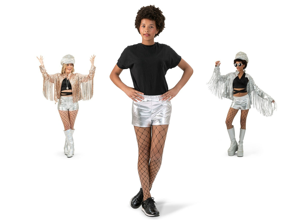 short court métallisé argent femme