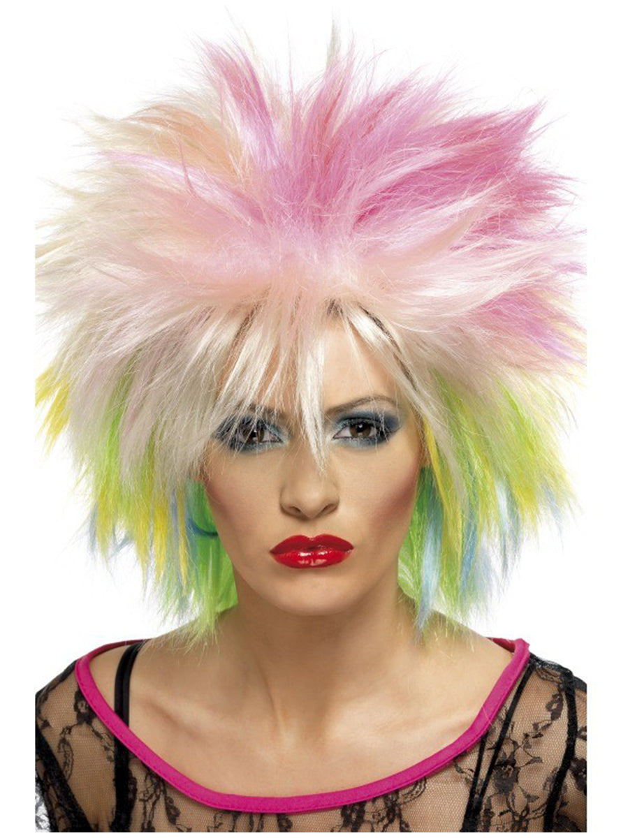 Perruque années 80 multicoloree femme