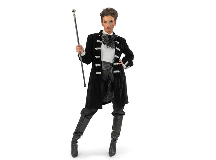 veste baroque pirate noire avec galons argent femme