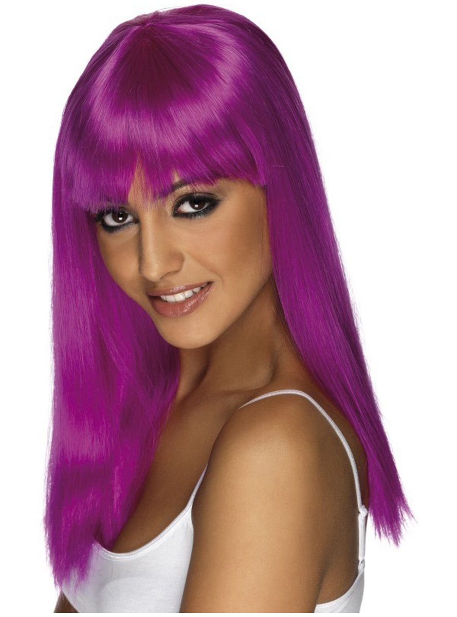 Perruque violette fluo avec frange