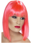 Perruque rose fluo à frange