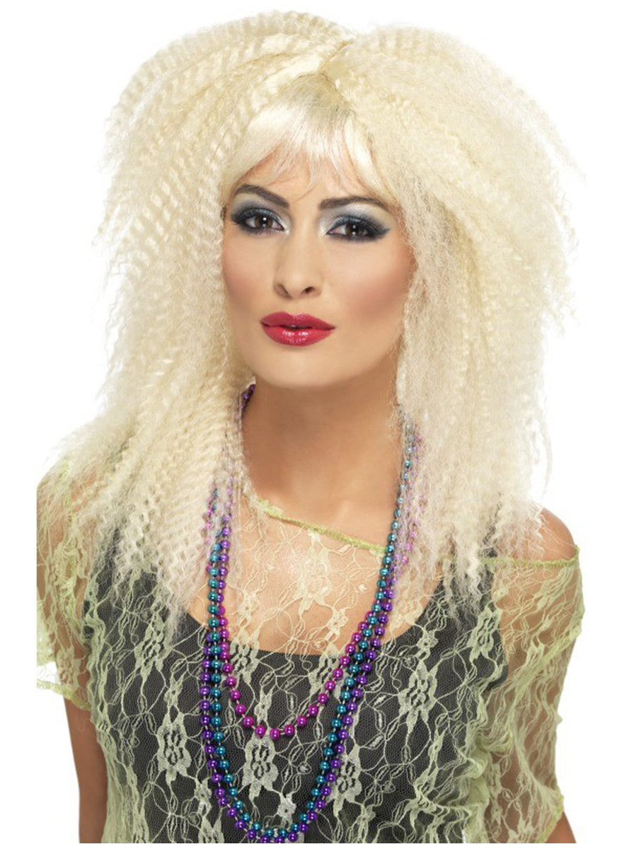 Perruque années 80 frisée blonde femme
