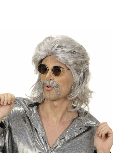 Perruque et moustache 70's gris