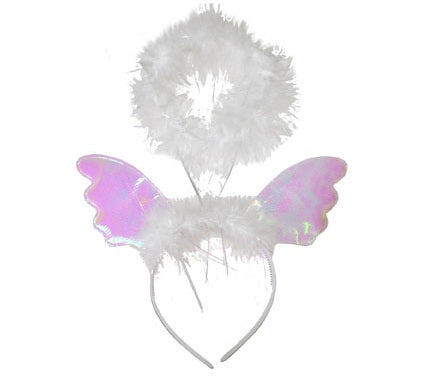 serre-tête auréole blanche et ailes roses d''ange