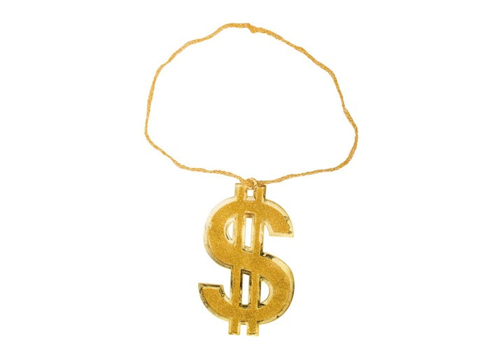 collier dollar or géant effet paillettes 23cm