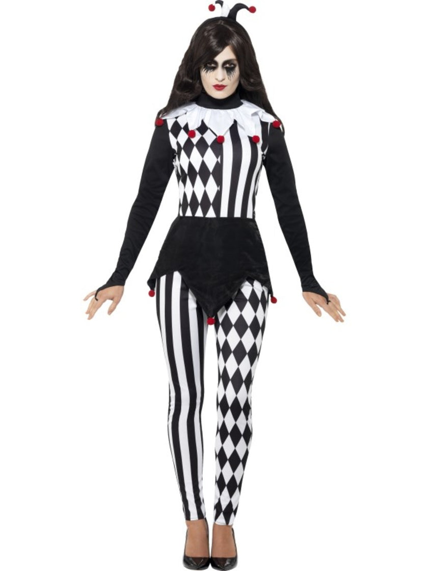 Déguisement arlequin élégant blanc et noir femme