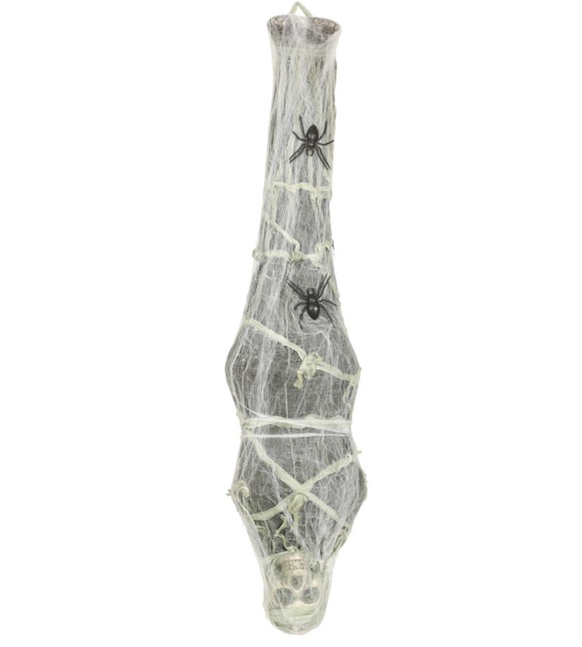 Figurine à suspendre squelette dans toile d’araignée avec lumière