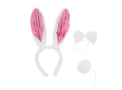 set lapin bunny''s rose à paillettes 3pcs