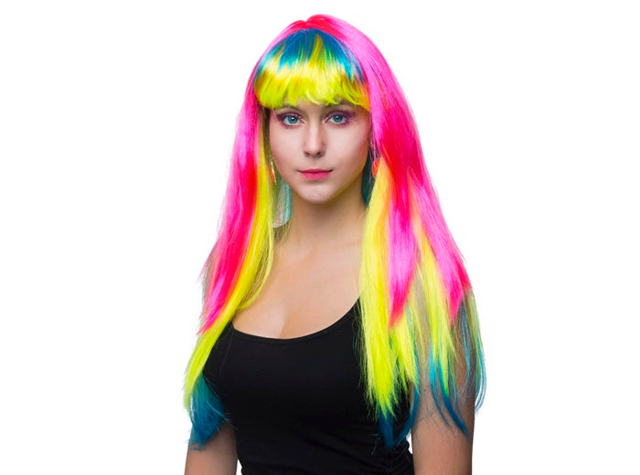 perruque cheveux longs rainbow arc en ciel