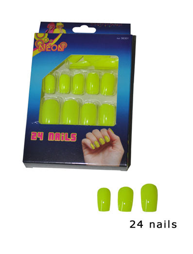 lot de 24 faux ongles jaune fluo neon
