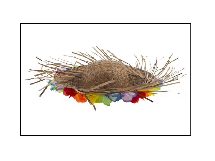 chapeau tahiti hawaï à fleurs et franges nature
