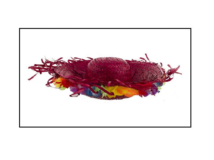 chapeau tahiti hawaï à fleurs et franges rouge