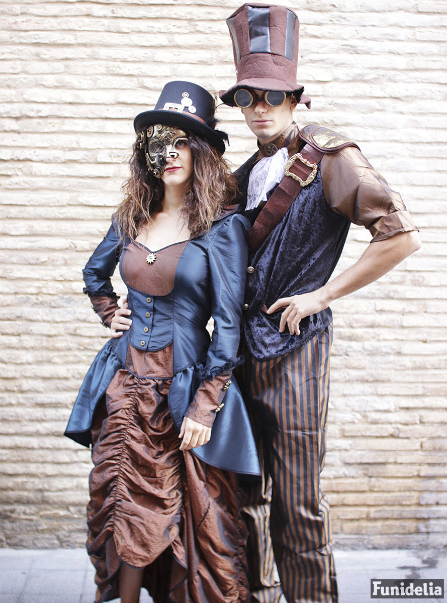 Chapeau Steampunk noir avec boucle et plumes adulte
