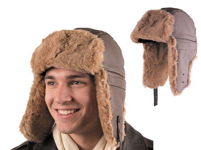 chapeau chapka aviateur pilote avec peluche marron