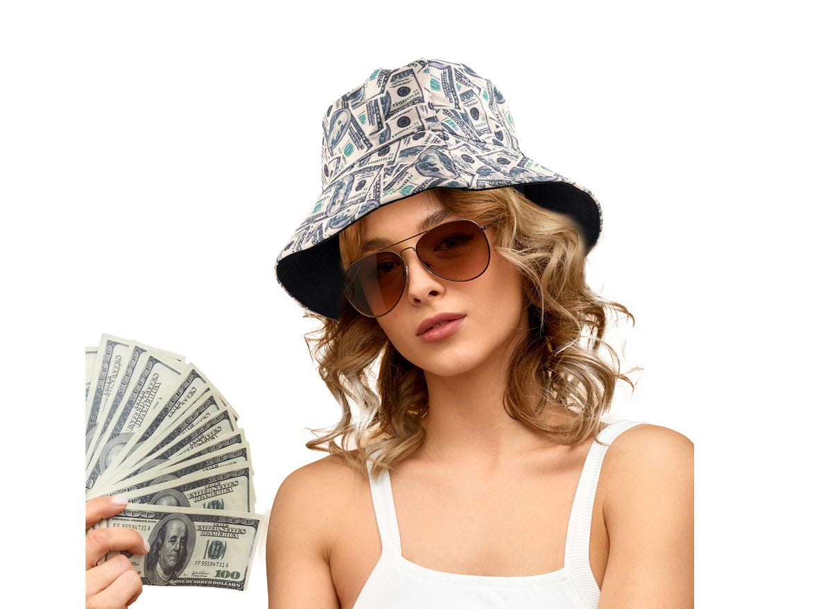 chapeau bob beige motifs dollars us adulte