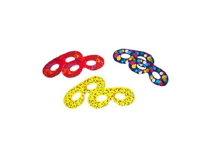 lot de 6 loups arrondis motifs multicolores 16x7cm