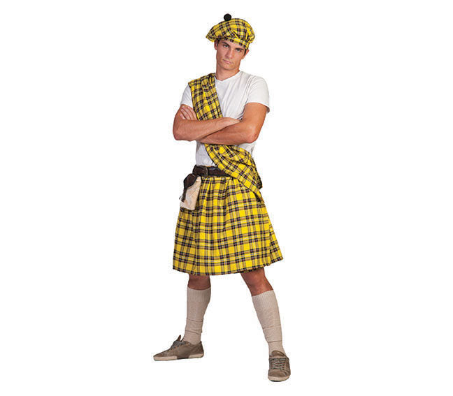 déguisement d'écossais homme jaune 4pcs taille unique