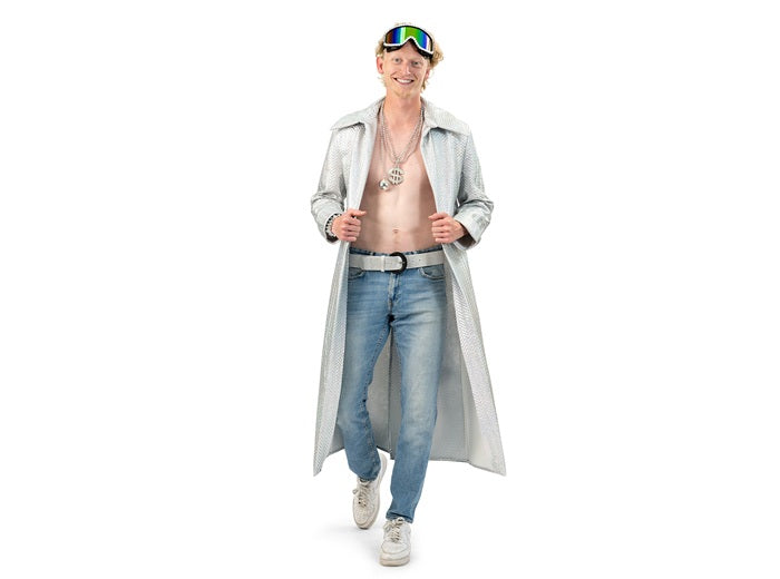 veste manteau long argent homme