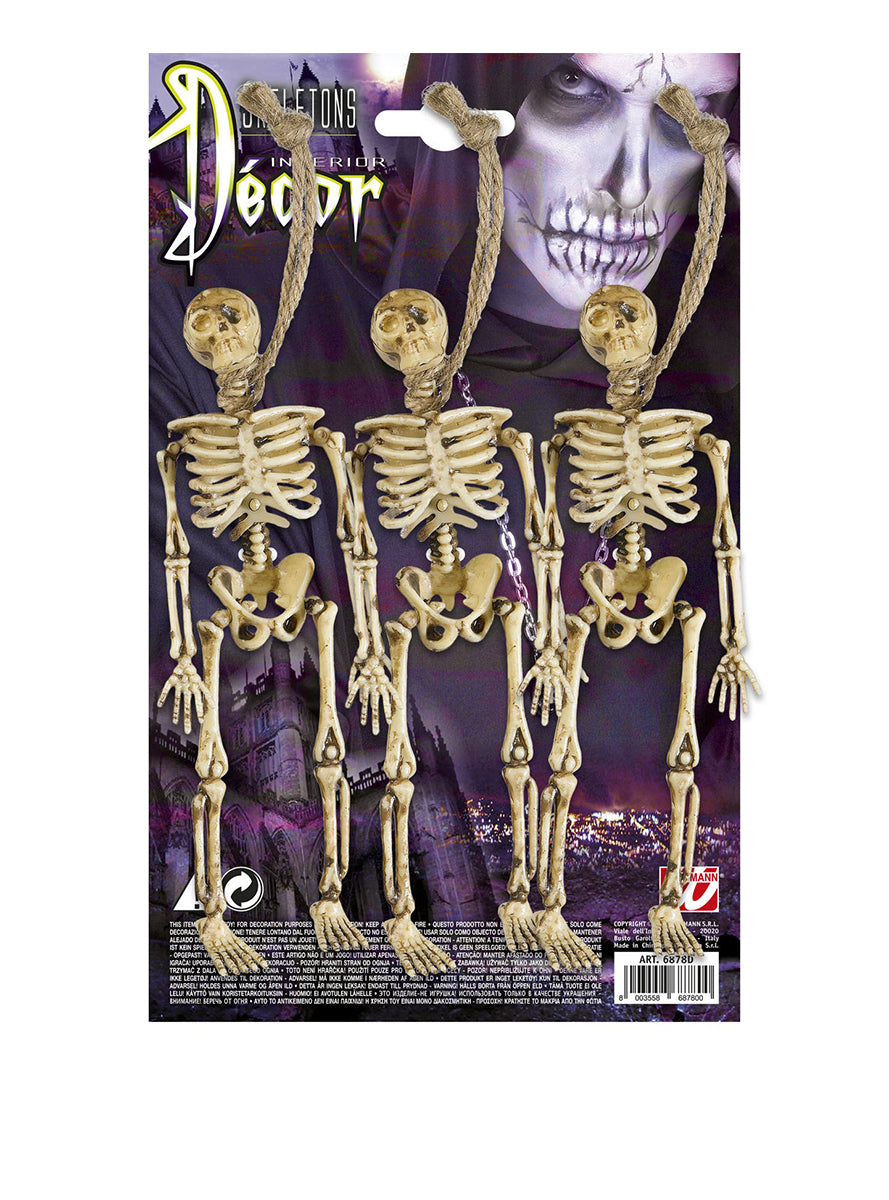 3 squelettes Halloween suspendus (15 cm)