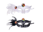 masque avec fleurs et plume blanc