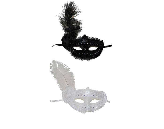 masque dentelles et plume noir