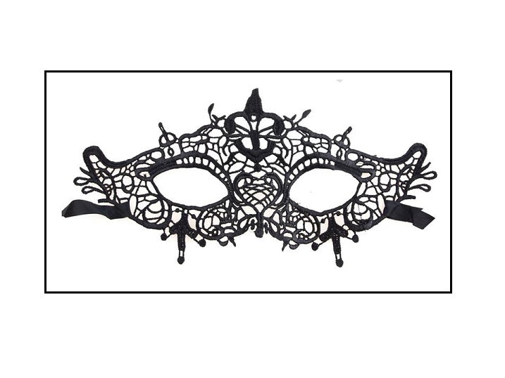 masque loup luxe dentelle avec symbole noir 26cm