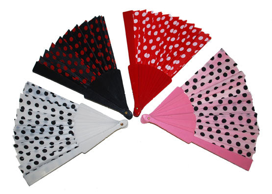 éventail à pois rouge plastique blanc 22cm