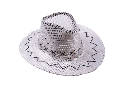 chapeau cowboy à sequins argent adulte