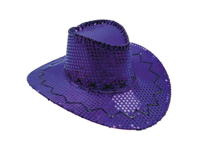 chapeau cowboy à sequins mauve adulte
