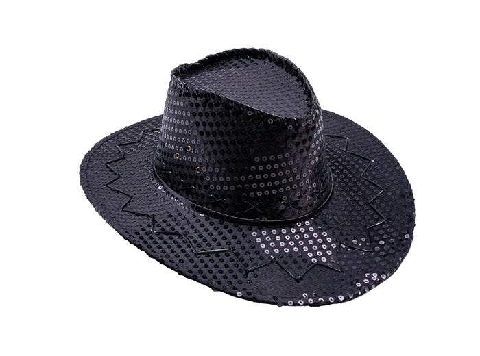 chapeau cowboy à sequins noir adulte