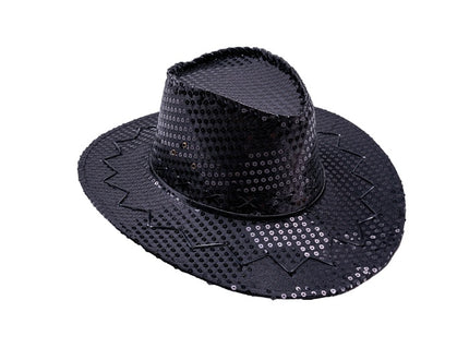 chapeau cowboy à sequins noir adulte