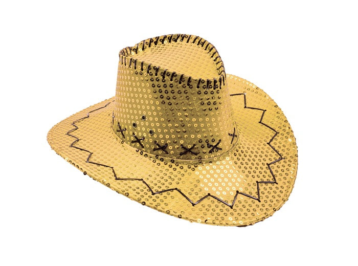 chapeau cowboy à sequins or adulte
