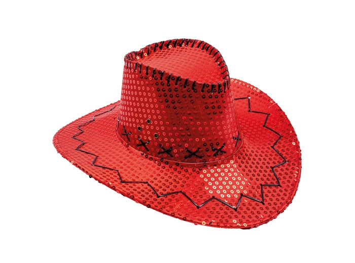 chapeau cowboy à sequins rouge adulte