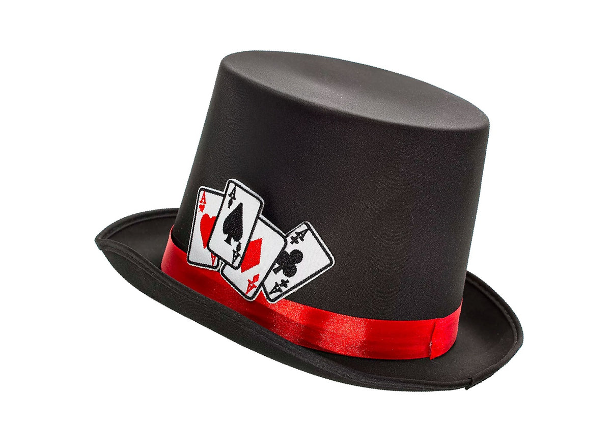 chapeau haut de forme noir motif poker 16cm