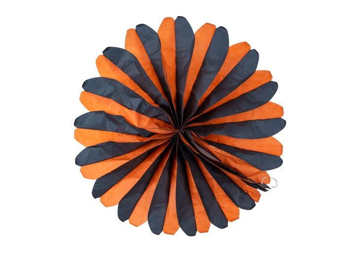 décoration ventail fleur orange noir 48cm