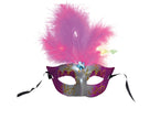 masque loup lumineux led avec plumes rose adulte
