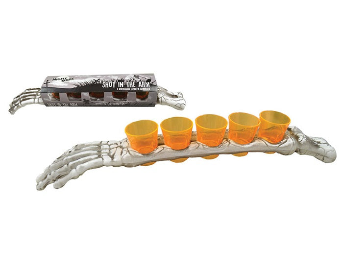 1x bras squelette avec 5 verres shooter 37ml