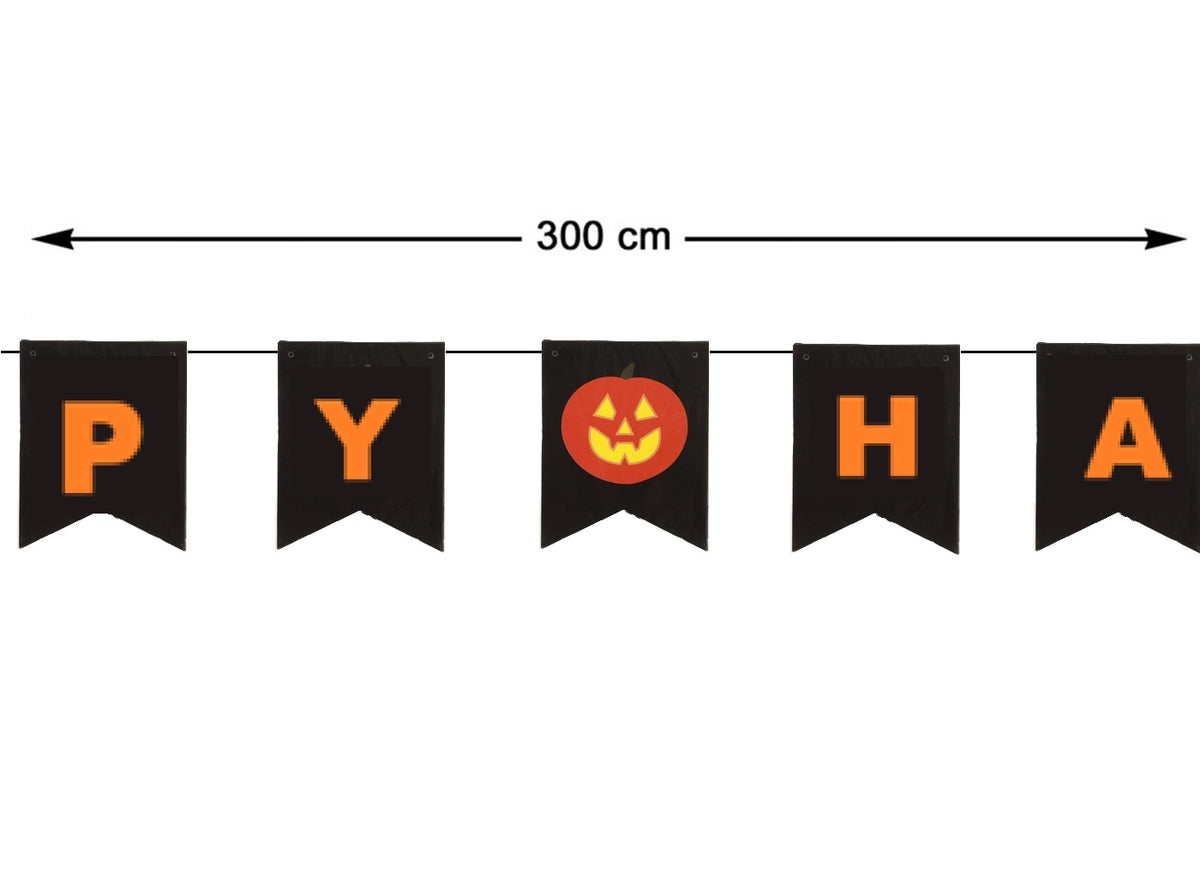 guirlande fanions noir motif happy halloween orange 3m
