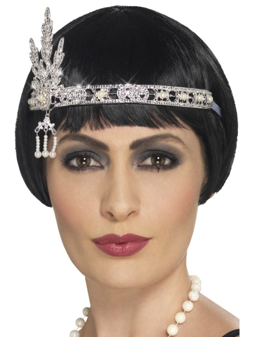 Bandeau cheveux années 20 argenté femme