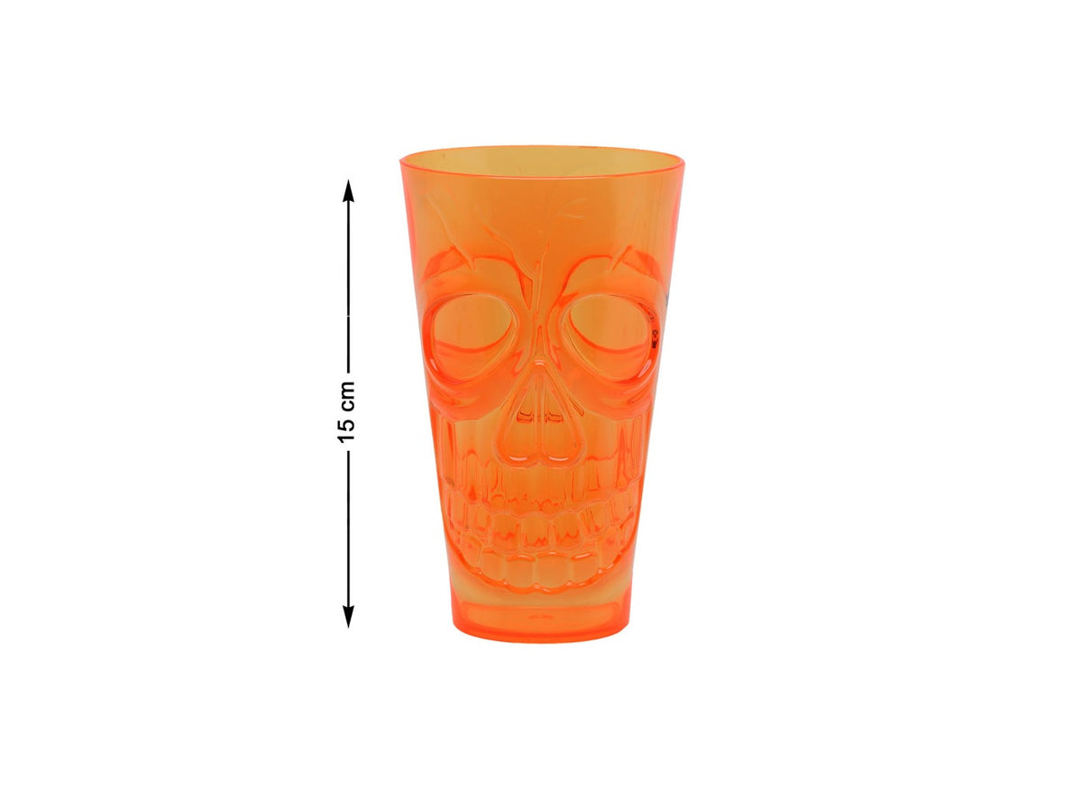 verre gobelet halloween orange motif crâne 15cm