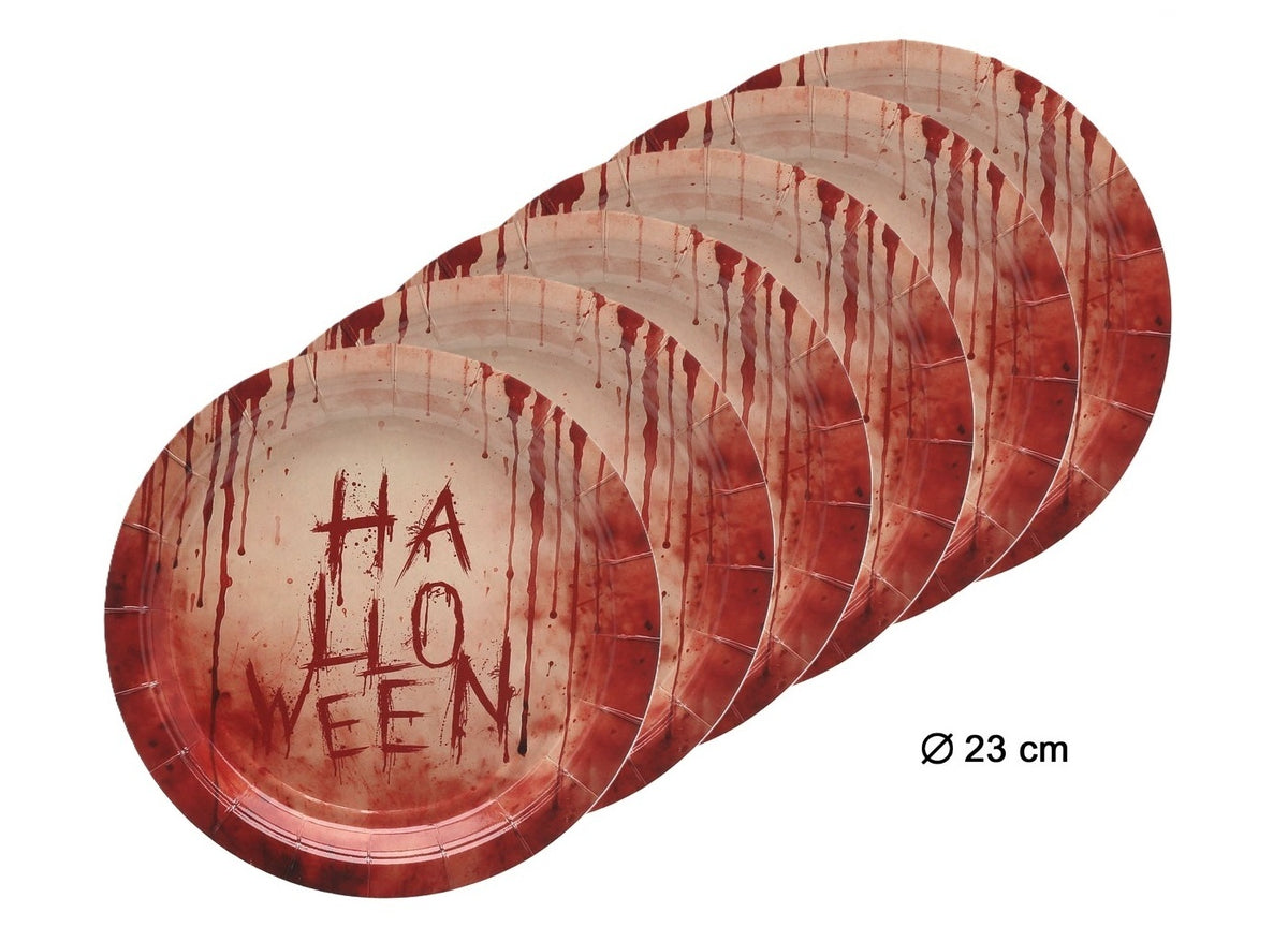 lot de 6 assiettes sanglantes halloween en carton 23cm