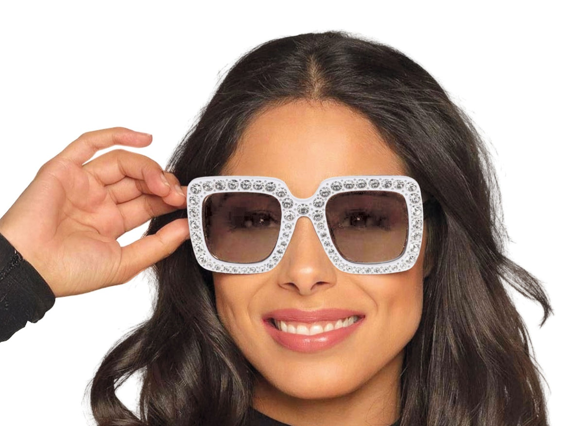 lunettes vintage blanc avec faux brillants adulte